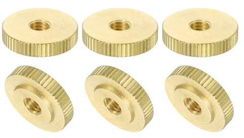 uxcell Knurled Thumb Nuts, 6Pcs M6 x D20mm x H5mm Brass Flat Head Through Hole with Collar Flat Head Through Hole Round Knobs Fasteners for 3D Printer Parts, Machine Tools