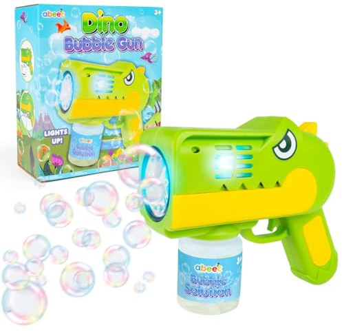 abeec Dinosaur Bubble Gun, Fun And Friendly Electric Bubble Guns For Kids. Dinosaur Gifts For Kids Age 3 And Up, Includes Bubble Blaster And A Bottle Of Bubble Solution