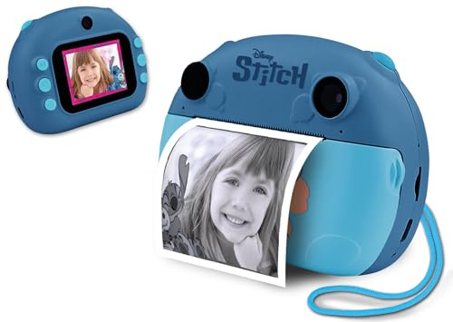 Lisciani - DISNEY Cámara Instantánea de Stitch - Captura, Imprime y Comparte Para Niños de 6+ Meses - Función de Selfie y Video - Incluye 3 Rollos para 180 Fotos, Correa y Cargador