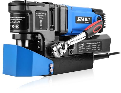 STAKO Magnetbohrmaschine mit Niedrigem Profil 1950 W mit Koffer ST-50PRO – tragbare Kernbohrmaschine für Metallbearbeitung – mit Weldon 19 mm – Leicht 10 kg – Magnetkraft 16500 N – Kernbohrgerät