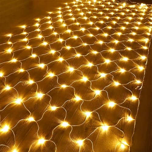 6m X 4m Christmas Net Lights Battery Operated 880 LED Fairy Lights Waterproof String Lights With 8 Modes For Outdoor Indoor Tree Bushes Garden Wall Christmas Decorations - Warm White(3m x 2m 320led)