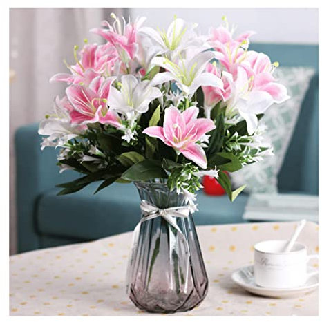 Künstliche Blumen zur Dekoration, künstlicher Lilienstrauß, künstliche Blumen, Hochzeitsstrauß, künstliche Blumen für Zuhause, Party, Garten, Geschäft, Hotel, Büro, Dekoration, künstliche Blumen,