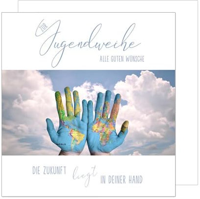 Edition Seidel Premium quadratische Glückwunschkarte zur Jugendweihe mit Umschlag. Jugendweihekarte mit Spruch Karte Grußkarte Junge Mädchen Jugendliche Hände Welt (JWQ100 SW025)