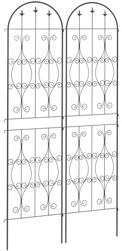 Outsunny Lot de 2 Supports pour Plantes Grimpantes, Treillis de Jardin avec Motifs de Volutes, pour Légumes, Vignes, Fleurs, en Métal, 50 x 220 cm, Noir