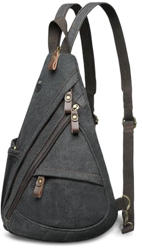 SUIKIHUM Canvas Sling Bag with Leather Zipper 3-in-1 Crossbody Backpack