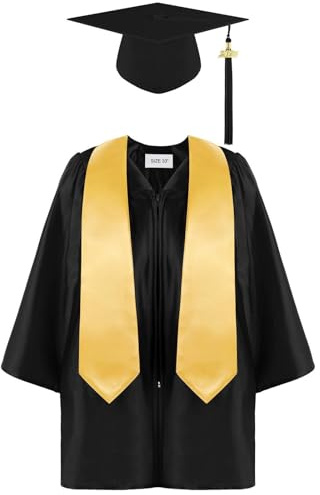 Générique Toge Diplome Tenue Graduation pour Enfant Ensemble de Remise de diplôme Unisexe pour Enfants de la Maternelle Robe avec Bonnet et Pompon Préscolaire DéGuisement Enfant Maternelle Ensemble