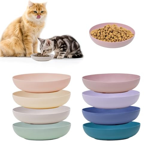 HSIGIO 8 Pack Cat Bowls Whisker Friendly, Cats Food and Water Bowl, Durable Wide Wheat Straw Pet Feeding Dishes Plate for Indoor Outdoor Cats