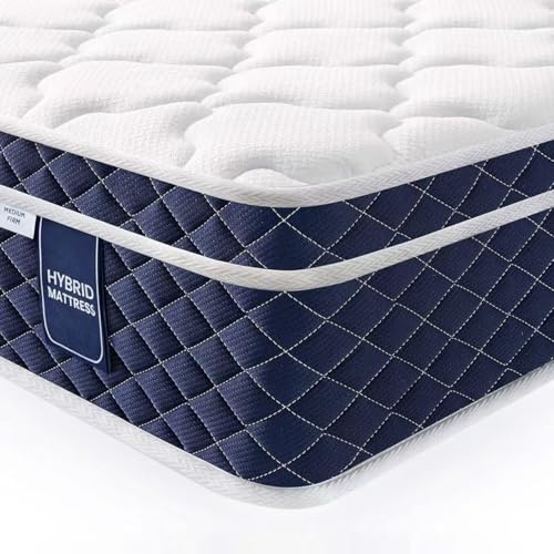 Edouri King Size Mattress, 10.6 Inch King Hybrid Mattress, Pocket Sprung Mattress with Cozy and Breathable Fabric, Motion Isolation, King Mattress in a Box 150x200x27cm