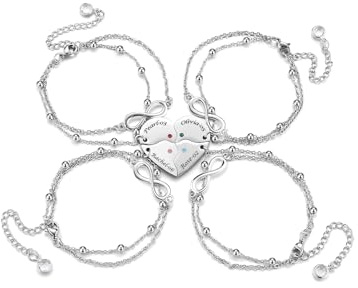 JSDDE Collana personalizzata per braccialetti 3/4 BFF con ciondolo a forma di cuore, braccialetto dell'amicizia, braccialetto con incisione regalo per sorella partner fidanzata, Eine Grösse, Acciaio