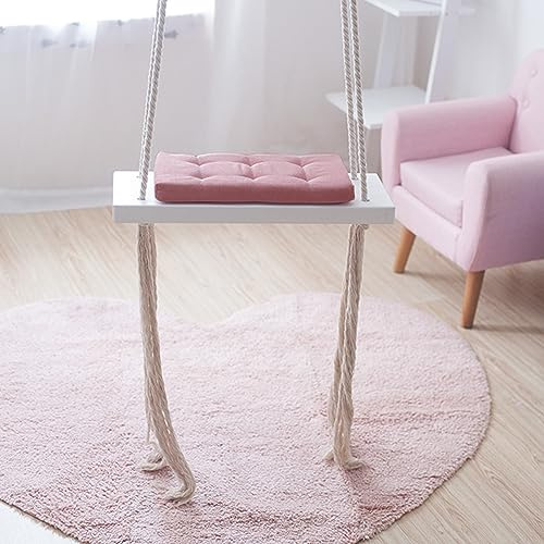 Balançoire pour enfants en bois avec coussin rose, balançoire d’intérieur et d’extérieur pour la chambre des enfants, jardin, aire de jeux, siège en bois massif avec 5 m de cordes de chanvre réglables