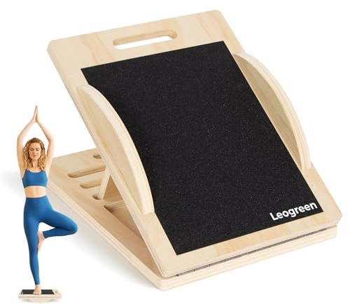 Leogreen 2 en 1 Planche inclinée et Balance Board en Bois, Pliable Réglable 4 Niveaux, avec Poignée, pour Étirement Mollets Yoga et L'équilibre