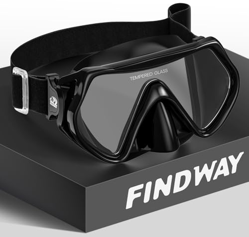 Findway Gafas de Buceo para Adulto con Banda Elástica Ajustable, Máscaras de Buceo con Vidrio Templado con Visión Panorámica Antivaho, Mascara Snorkel para Hombres Mujeres y Jóvenes con Cubierta Nasal