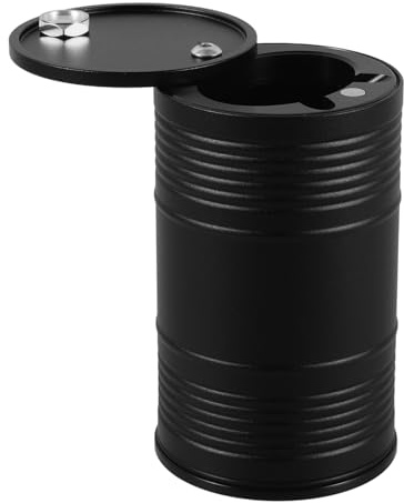 Happyyami Cenicero para Coche con Tapa Fácil de Limpiar de Aleación de Aluminio Negro, Accesorio Decorativo y Funcional para Automóviles y Otros Lugares