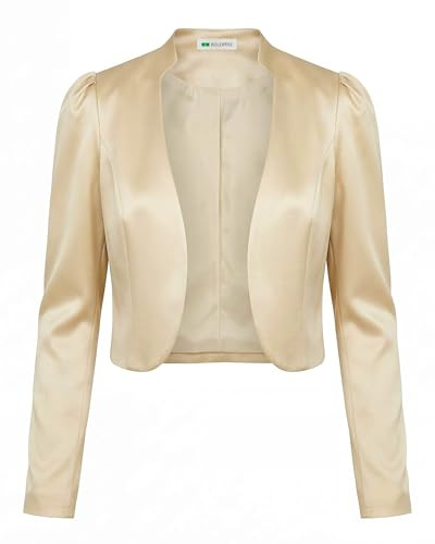 Bolerose Bolero Dam Satin Puffärm Blazerstil, Champagne, 5XL