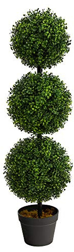 Nearly Natural 36in Artificial Triple Ball Boxwood Topiary Tree - Indoor Outdoor Realistic Faux Greenery for Home Patio Office Decor, Low Maintenance