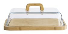 Pebbly - Boîte à Fromages avec Cloche en Verre, Plateau et Anses en Bambou - 36 x 27 x 13,5 cm - Pour 4 à 5 Fromages, Grand Format Parfait pour Conserver et Servir, Matériaux Naturels Sans BPA
