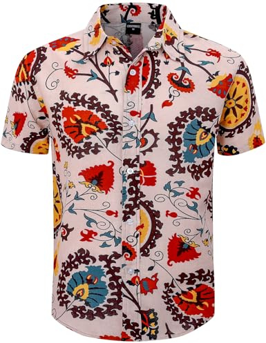 COSAVOROCK Män 70s Hippie Skjortor Hippy Fancy Klänning Blommor Fully Funky Casual Skjortor L