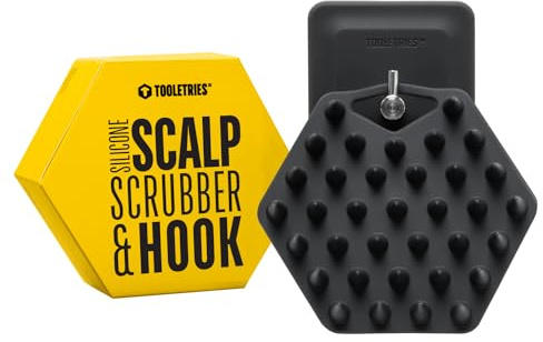 Tooletries - Scalp Massager & Hook - Silicone Toiletry Scrubber & Holder, Shower & Bathroom Accessory - Features Silicone-Grip Technology, Removable & Reusable