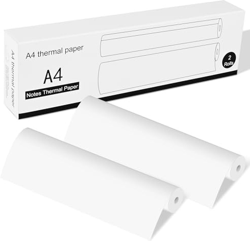 GuKKK Carta Termica A4 per Stampante Portatile, 2 Rotoli 210 x 297 mm, Ad Asciugatura Rapida (Circa 50 Fogli)