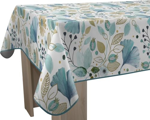 Le Linge de Jules Nappe Anti-Taches Bloom - Rectangle 150 x 200 cm, Bleu, Beige