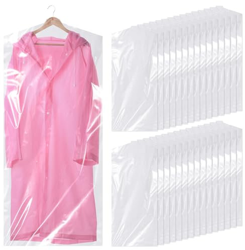 Hejo 30 Stück Kleidersäcke Transparent Kunststoff Kleiderschutzhülle, 60×140cm Waschbare Kleiderhülle, Staubdichter Kleiderschutz, Hängende Kleider Schutzhülle für Anzüge Kleidung (Durchsichtig)
