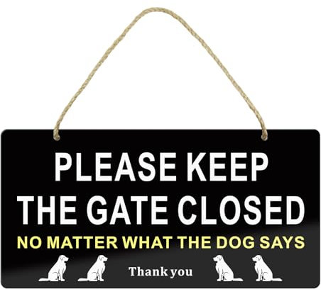 SINMAO Funny Please Keep Gate Closed Sign 12x6 Inches Reflective Aluminum Rust Free Warning Signs Metal for Fence Lawn Garden Yard Signs Outdoor Indoor with Hanging Rope