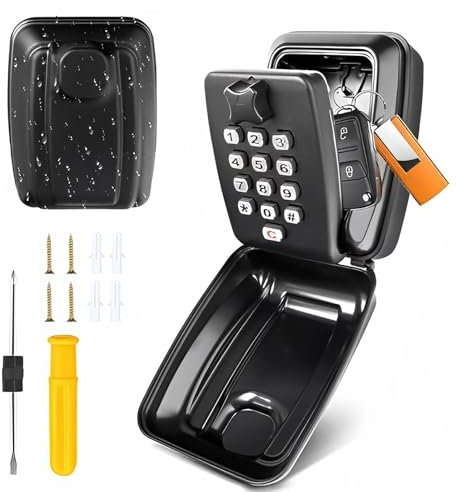 Keybox, Cassetta Chiavi con Codice, Cassetta Portachiavi con Combinazione, Cassetta Sicurezza Chiavi Esterno con Password a 12 Cifre, Adatto Per Garage, Uffici, Scuole Locker Chiavi