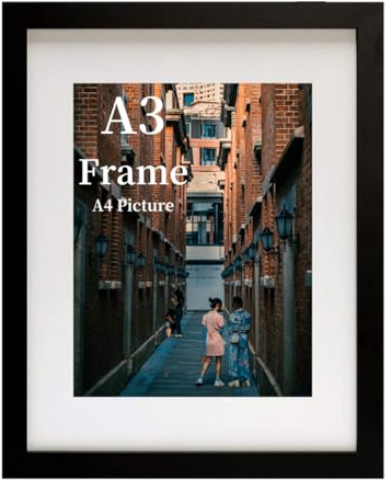 MEGAROOM Wood A3 Picture Frame - A3 Frame for 16.5 x 11.7 Inch (42 x 29.7 cm) Photo Wall Hanging - Photo Frame with Clear Perspex Front - Wall Mounting to Hang Portrait or Landscape (Black)