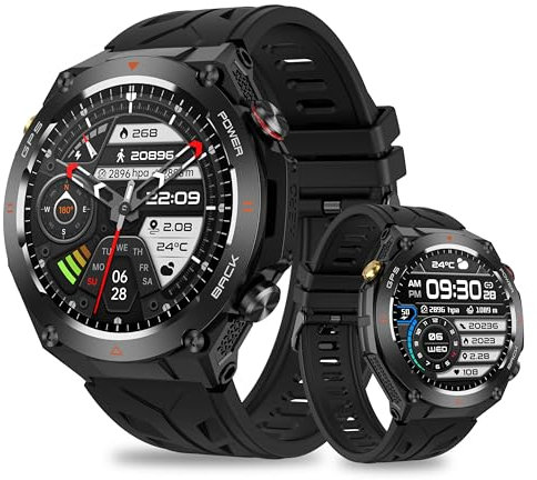 ZL-SW1 Tactical Smart Watch for Men, Built-in GPS Outdoor Watch with Compass, Altitude and Barometer, Bluetooth Calling, 107 Sport Modes, Rugged Design, Waterproof, Compatible with Android iPhone