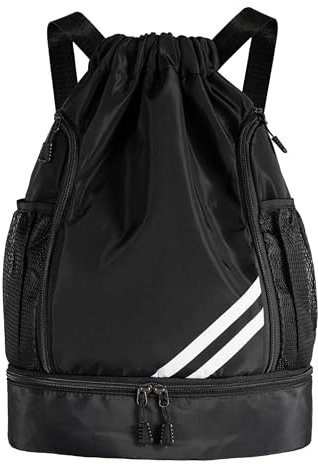 GIBOHOM Turnbeutel Schwarz, Sporttasche mit Schuhfach, Groß Kordelzugbeutel Sporttasche, Rucksack mit Kordelzug, Sportrucksack, Mode Turnbeutel Rucksack für Herren Damen Jungen