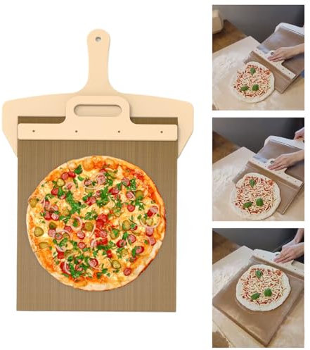 WIOONI 58x30cm Pizzaschieber, Sliding Pizza Peel mit Griff und Backtuch Antihaftbeschichteter Pizzaslider für Einfache Übertragung von Pizza, Kuchen, Brot, Pizza Zubehör