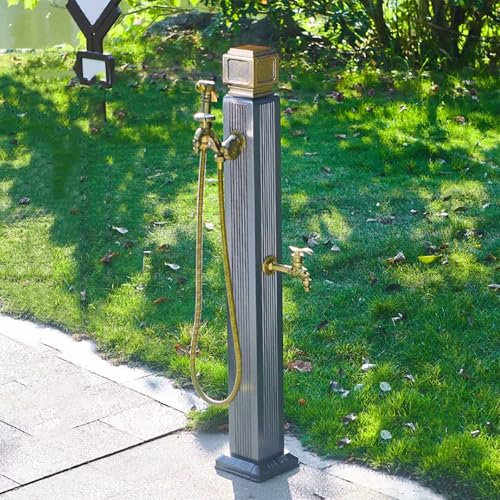Genérico Fuente de Columna de Agua para Exteriores - Fuente de Agua Cuadrada Vertical para jardín con Extensor de Manguera anticongelante, Grifo y Pistola rociadora para dispensador de Agua decorativ