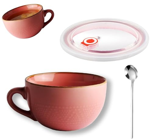 Stor kopp keramik, 700 ml cappuccinokopp med handtag, återanvändbar salladsskål, stor tekopp, porslin kaffekopp, soppskål, kaffekopp för gåva (rosa)