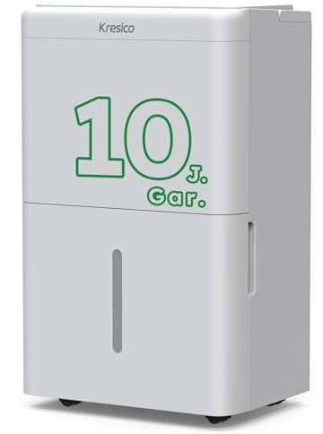 Kresico Luftentfeuchter elektrisch 20L, Entfeuchter elektrisch, Luftentfeuchter Keller für Räume bis zu 150m³/50m², Raumentfeuchter elektrisch 39dB mit Ablaufschlauch, Filter, Timer, 10 J. Gar.