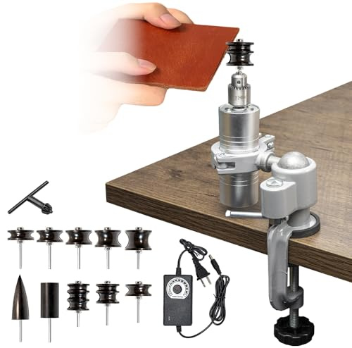BAUSATZ Leather Polishing Machine, Leather Edge Burnishing Machine, Electric Leather Edge Burnisher Polisher Tool 10pcs Leather Burnisher Bits, Adjustable Speed (0-24000RPM) Polishing Grinding Machine