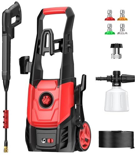 Electric Pressure Washer, 2.5 GPM Power Washer with 4 Quick Connect Nozzles & Foam Cannon, Portable High Pressure Washer Cleaning Machine for Cars Fences Driveways Patios