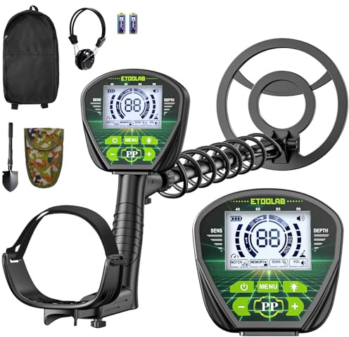 ETOOLAB Metal Detector, Professional Metal Detectors for Adults & Kids, 5 Modes, IP68 Waterproof, Complete with Headphones, Collapsible Shovel, Batteries and Backpack