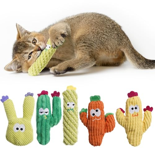 Nocciola 5er-Pack Kaktus-Katzenspielzeug mit 100% Bio-Katzenminze, Katzenminze Kissen für Katzen Selbstbeschäftigung, Robust & Weich, für Kätzchen & Katzen
