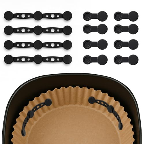 kelav 12 Pezzi Calamite per Friggitrice ad Aria in Silicone, Fibbie Magnetiche Nere 10.4x1.4x3.3 cm, Resistenti al Calore e Compatibili con Vari Modelli, per Fissare Carta da Forno
