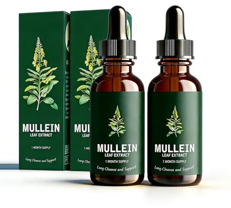Mullein Drops for Lungs, 2 Pack Mullein Leaf Extract with Chlorophyll, for Lungs Cleanse and Healthy Breathing, 60ml/Pack, 2 Month Supply