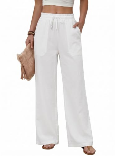 Fashora Pantalones Mujer Verano Pantalon Ligeros Ancho Comodo Pantalones Cintura Elastica Fluido Casual Pantalón Palazzo Elegante con Bolsillos y Ajuste con cordón.