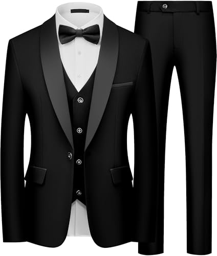 Costume Homme 3 Pièces Slim Fit Smoking Châle Mariage Veste Gilet Pantalon | Smoking 3 pièces élégant pour homme, idéal pour mariage, marié, cérémonie, soirée formelle, bal de promo, gala et fête chic