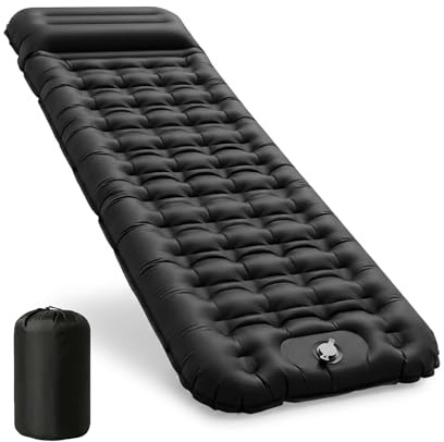 CIXMUS Matelas Camping Gonflable 12 cm, Résistant à l'eau, D'épaisseur Matelas Gonflable Ultra Léger avec Pompe à Pied et Oreiller Intégré, Idéal pour Randonnée/Trekking/Plage/Tente - Noir