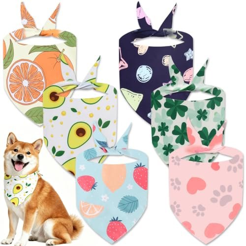 YinnFeen 6 Pièces de Bandanas pour Chien, Foulard Triangle Réglable Multicolore pour Petits et Moyens Animaux, Foulards pour Chien en Polyester Bandana Chien pour Chiens et Chats