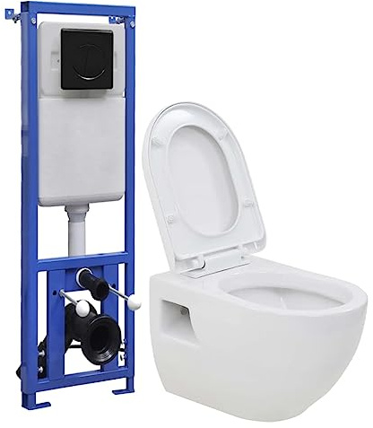 Ordellia Hängande toalett, keramik med infälld diskbänk, väggtoalett med mjuk stängningssits, 11 l HDPE-behållare, sköljning i två delar, för badrum och gästbadrum, vitt sanitetsset