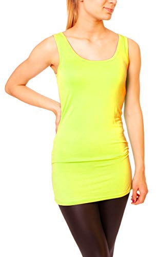 Easy Young Fashion - Damen Basic Trägertop - ärmelloses Longtop Extra Lang - Skinny Fit 9002 - OneSize (Gelb)