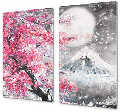 Cubre vitrocerámica y tabla de cortar de cristal templado – Superficie de vidrio templado resistente – UNA PIEZA (60 x 52 cm) o DOS PIEZAS (30 x 52 cm); D13 Serie Dibujos: Dibujo 36