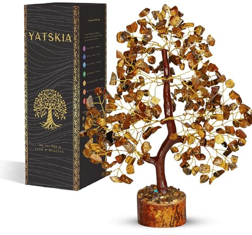 YATSKIA - Árbol de la Vida de Cristal de Ojo de Tigre, Cristales curativos, Cristales y Piedras Preciosas, bonsái de Cristal para energía Positiva, decoración del hogar