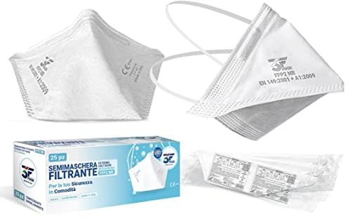 3fmask FFP2 Certificate CE - 25 Pezzi Imbustate Singolarmente - Semimaschera ffp2 Made in Italy modello a Becco da 25 Pezzi