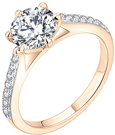 JO WISDOM Mujer Anillo Plata de Ley 925,Anillo Compromiso Boda Promesa con Circonita Cúbica 5A de 7mm con baño de Oro Rosa, Bisutería para Mujer